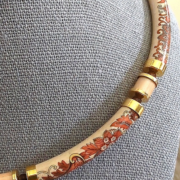 Vintage Japan Hand Painted  Porcelain Beaded Choker Necklace - Picture 12 of 12